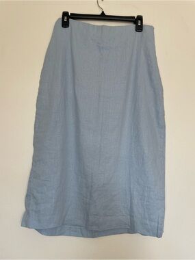 Linen Abercrombie and Fitch Blue Midi Skirt with Side Slit Sz medium petite